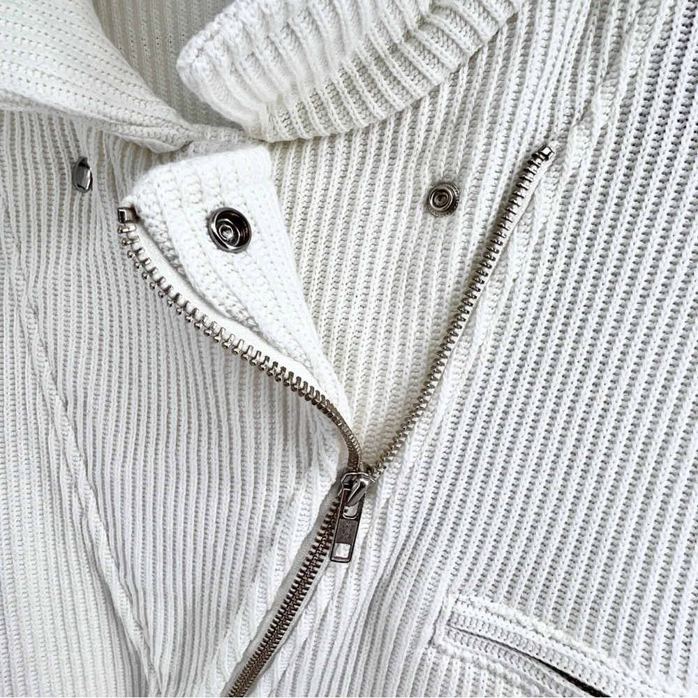 Vintage Together Ribbed Sweater Large Knit White Asymmetrical Zip Collared Moto - Picture 7 of 16